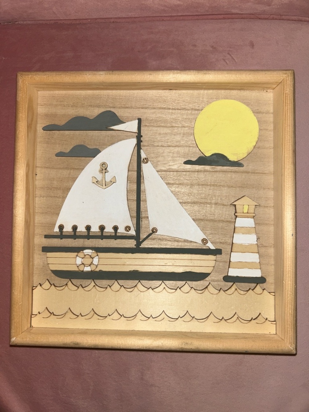 Nautical Sailboat Wall Art - White & Yellow Wood cut out pieces